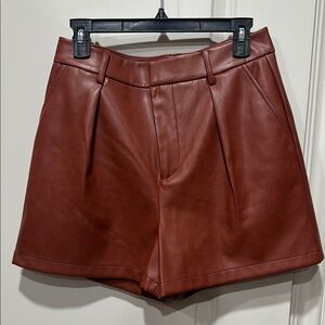 Avec Les Filles High Waist Leather Shorts in Brown